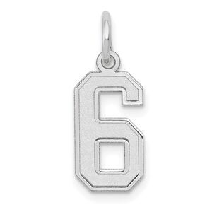 14k White Gold, Jersey Collection, Small Number 6 Pendant
